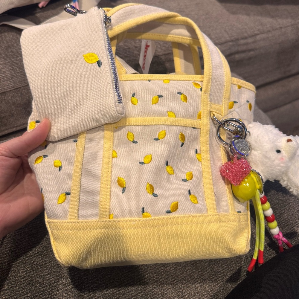 Lemon Print Madden Girl Mini Tote Bag with Keychain